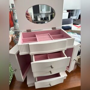 White and Pink Jewelry Organizer Box with Mirror